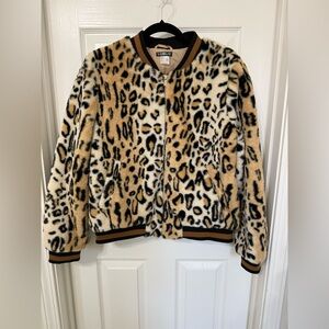 VENUS Animal Print Faux Fur bomber jacket Sz L
